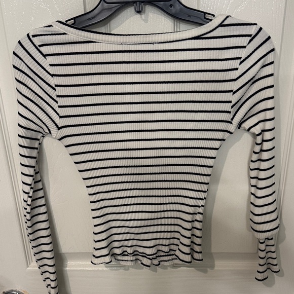 Lulu's Cream and Black Striped Button Down Shirt - Picture 3 of 5
